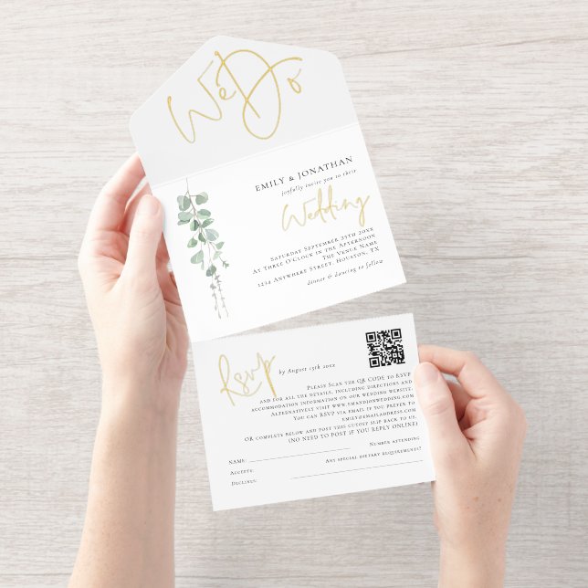 Sage Eucalyptus We Do Wedding Foil All-in-One-Einladung (Abreißstreifen)