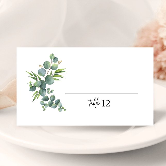 Sage Eucalyptus Woodland Mariage plié Carte Place (Créateur téléchargé)