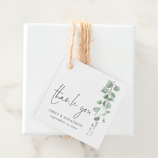 Sage Eukalyptus Script-Namen Danke Hochzeit Geschenkanhänger (Beispiel)