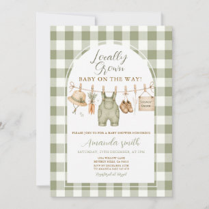 Sage Farm Gingham Regional Angebrachtes Babyshower Einladung
