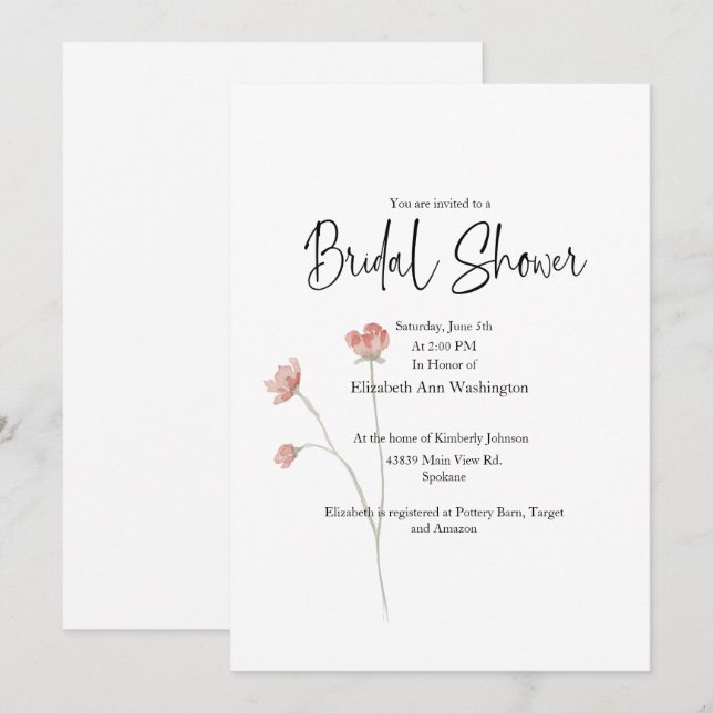 Sage Floral Aquarelle nuptiale Invitation à la dou (Devant / Derrière)