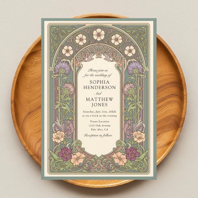 Sage Floral Art Nouveau Wedding Invitation (Créateur téléchargé)