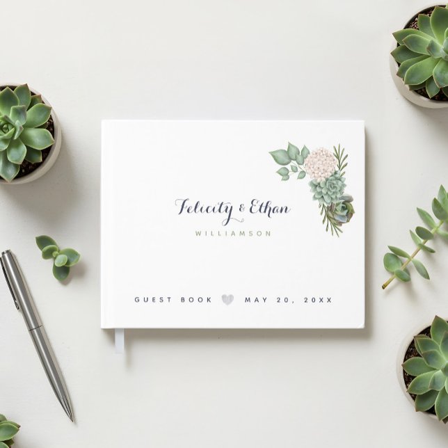 Sage Floral Blume White Wood Wedding Gästebuch (Sage Floral Flowers White Wood Wedding Guest Book)