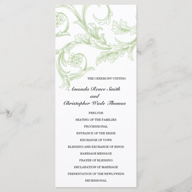 Sage Floral Wedding Program Programm (Vorderseite)