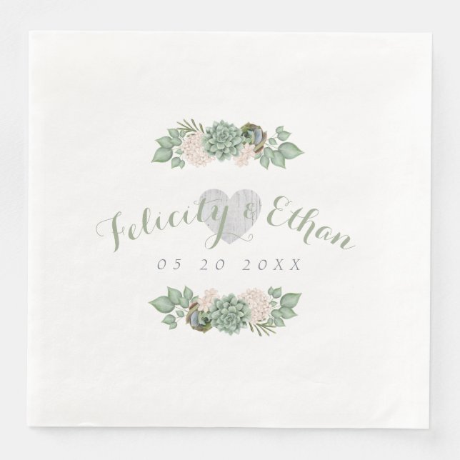 Sage Floral & White Rustic Wood Wedkin Napkin Serviette (Vorderseite)