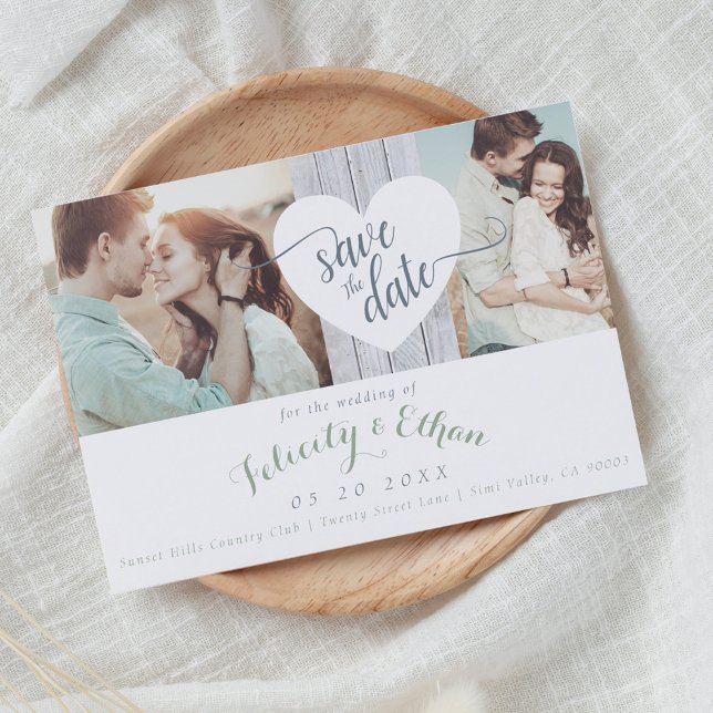 Sage Floral Wood Foto Hochzeit Speichern Sie die D Save The Date (Sage Floral Wood Photo Wedding Save The Date Card)
