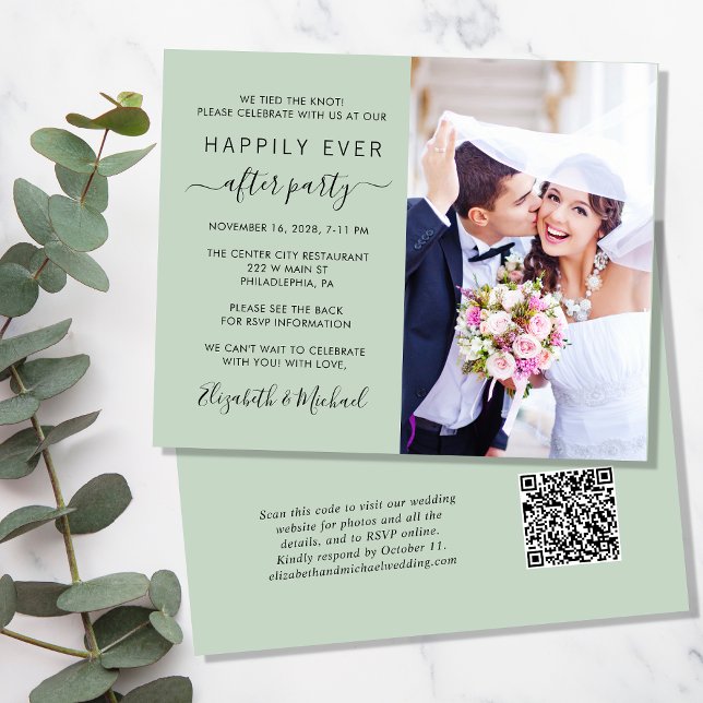 Sage Foto QR Code Hochzeitsempfang Einladung (Von Creator hochgeladen)