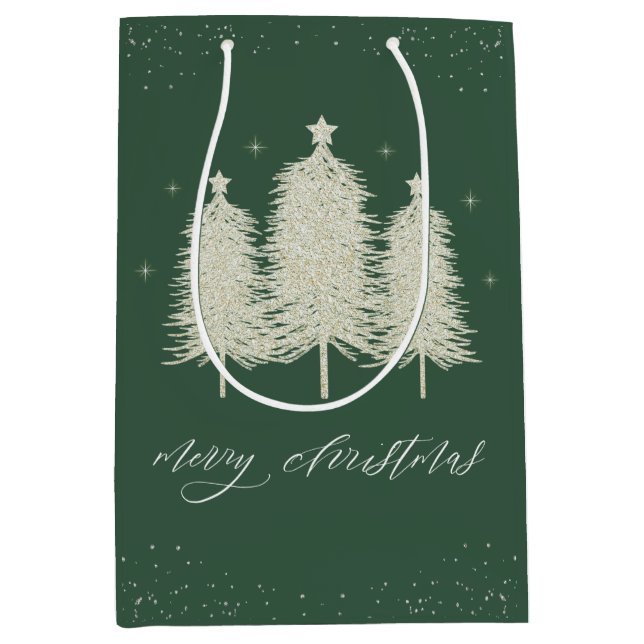 Sage Funkelnd frohe Weihnachtsbaumen Urlaub Mittlere Geschenktüte (Vorderseite)