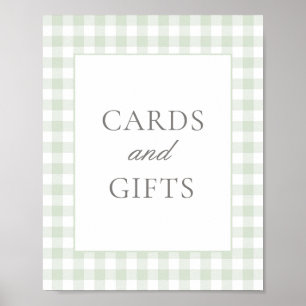 Sage Gingham Baby Duschkarten und Geschenkschild Poster