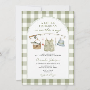 Sage Gingham Kleiner Fischer Baby Shower Einladung