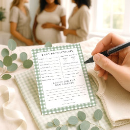 Sage Gingham Predictions Baby Shower Game Card Einladung
