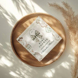 Sage Gingham Silly Goose Baby Shower Serviette