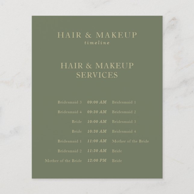 Sage Gold Budget Hochzeitsfeier - Timeline Flyer (Vorne)