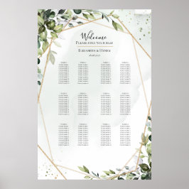 Sage gold eucalyptus boho wedding seating chart poster