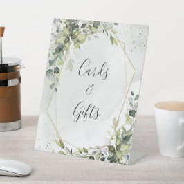 Sage gold eucalyptus geometric wedding gifts sign sockelschild