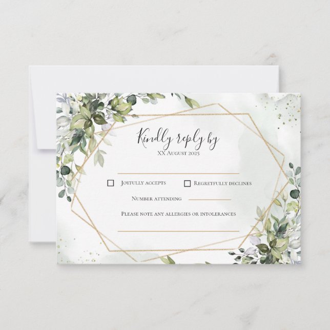Sage gold eucalyptus geometric wedding RSVP card Karte (Vorderseite)