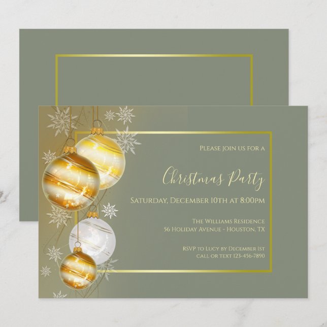 Sage & Gold Festivals Weihnachts-Party Einladung (Vorne/Hinten)