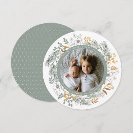 Sage Gold Floral Wreath Custom Foto Holiday Card