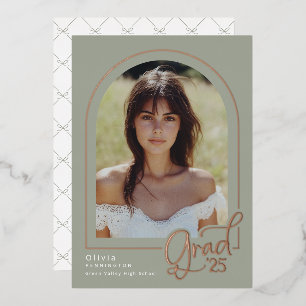 Sage Gold Foil Faire-part de graduation photo