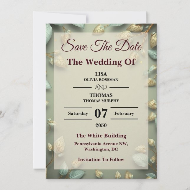 Sage Gold Luxe Greenery Wedding Save The Date (Devant)