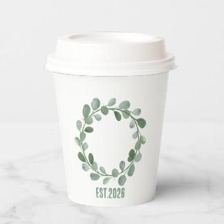 Sage & Gold Minimalistischer botanischer Kranz Sca Pappbecher