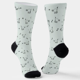 Sage Gray Green Cat Line Art Pattern Socks Socken