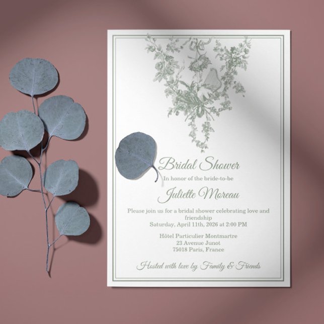 Sage Gray Toile de Jouy Bridal Shower Invitation (Créateur téléchargé)