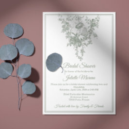 Sage Gray Toile de Jouy Bridal Shower Invitation Einladung