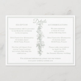 Sage Gray Toile de Jouy Wedding Details Enclosure  Begleitkarte