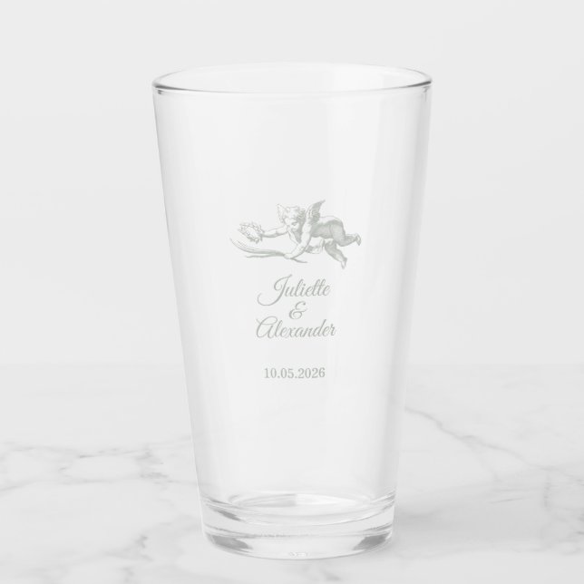 Sage Gray Toile de Jouy Wedding Glass Cup  Glas (Vorderseite)