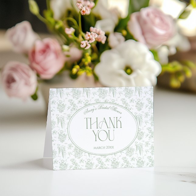 Sage Gree Toile Vintages Brautparty Dankeskarte (Von Creator hochgeladen)