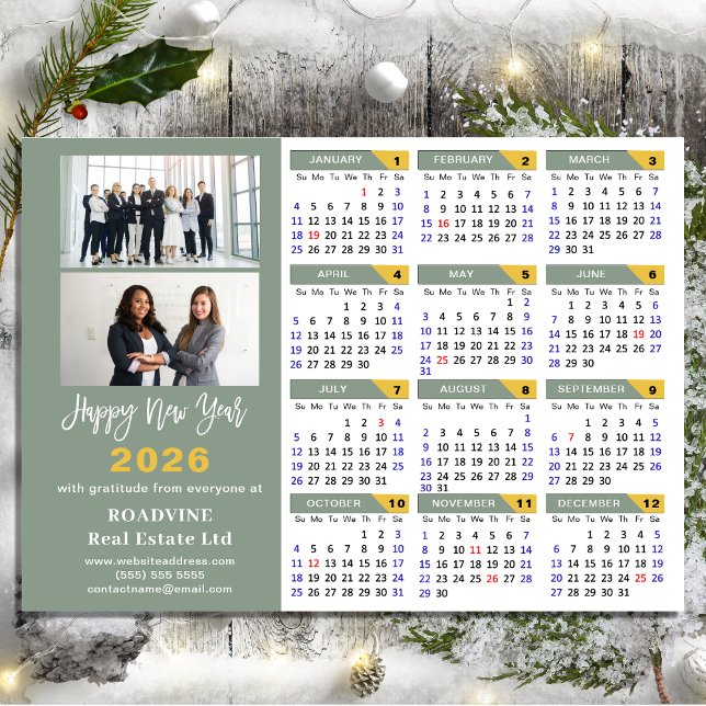 Sage Green 2026 Kalender Business 2 Foto Magnetic Magnetkarte (Von Creator hochgeladen)