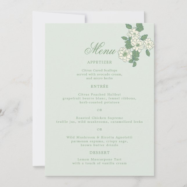 Sage Green 5x7 Wedding Menu Card Einladung (Vorderseite)