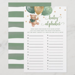 Sage Green ABC Baby Alphabet Game Teddy Bear