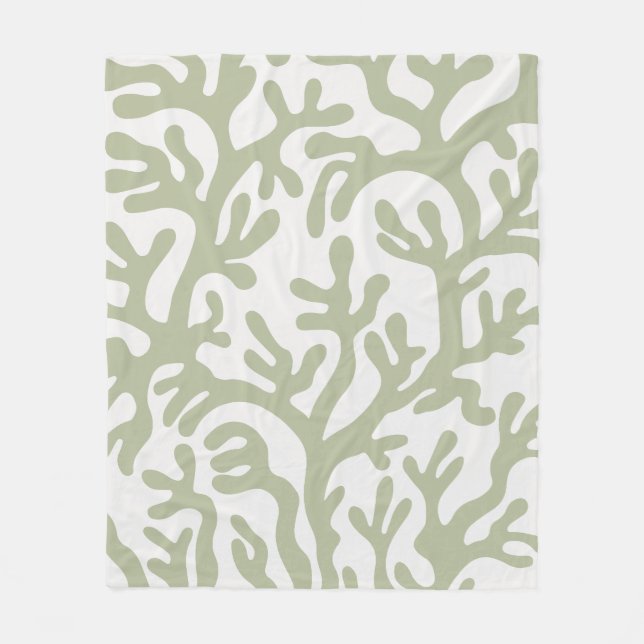 Sage Green Aesthetic Liquide Bio Shapes Fleecedecke (Vorderseite)