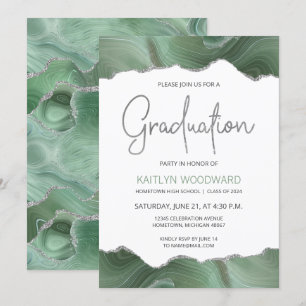 Sage Green Agate Argent Invitation de la fête de g