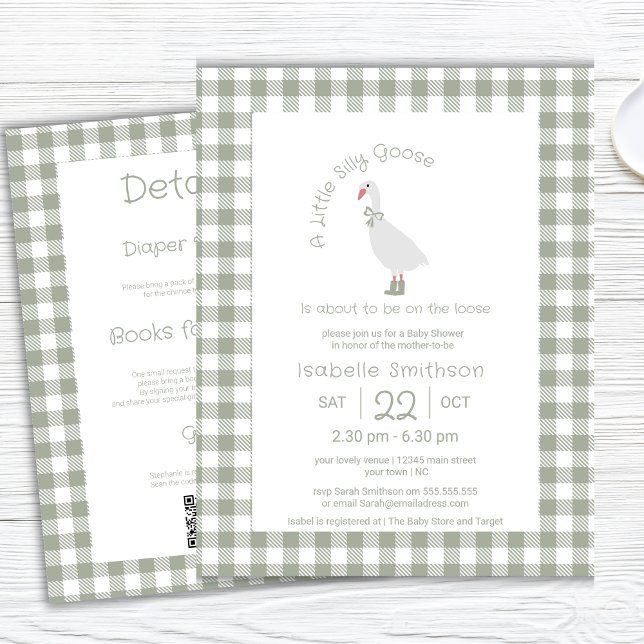 Sage Green Albern Little Gänse Baby Shower QR Code Einladung (Von Creator hochgeladen)