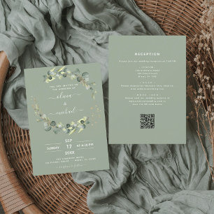 Sage Green All in One Eukalyptus QR Code Wedding Einladung