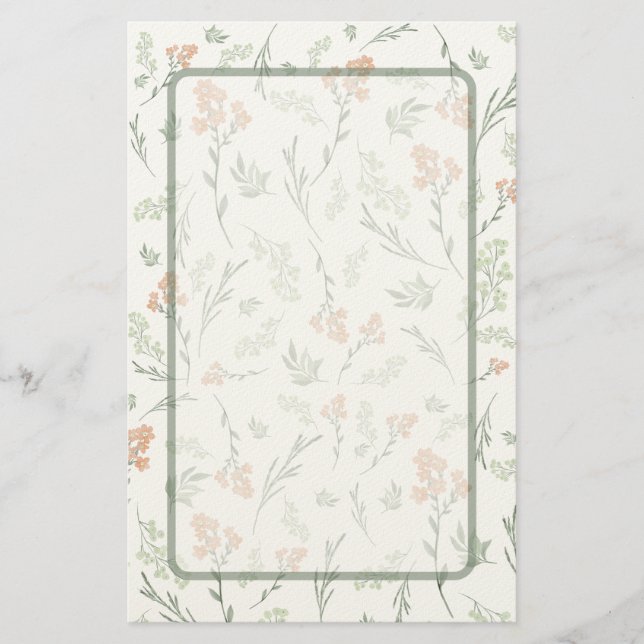 Sage Green and Apricot Wildflower Watercolor Briefpapier (Vorderseite)