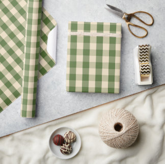 Sage Green and Cream Buffalo Check Plaid Geschenkpapier