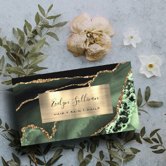 Sage Green and Gold Fogate Agate Business Card Visitenkarte