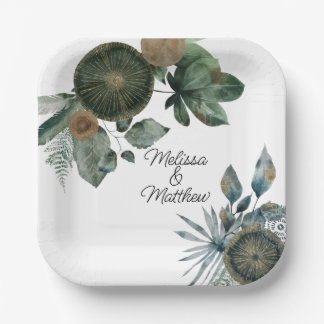 Sage green and gold wedding, engagement, couple pappteller