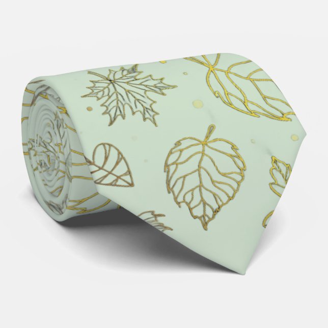 Sage Green and Gold Wedding Neck Tie Krawatte (Gerollt)