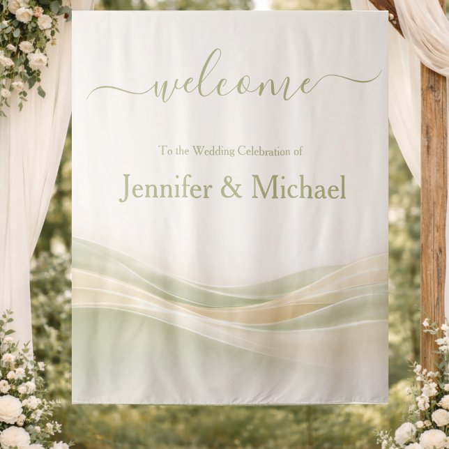 Sage Green and Ivory Wedding Sign Wandteppich (Sage Green and Ivory Wedding Sign Tapestry )