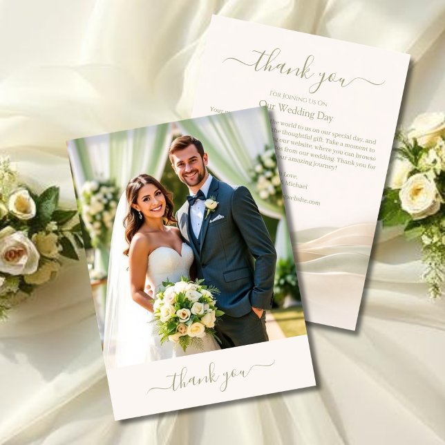 Sage Green and Ivory Wedding Thank You Card Dankeskarte (Sage Green and Ivory Wedding Thank You Card )