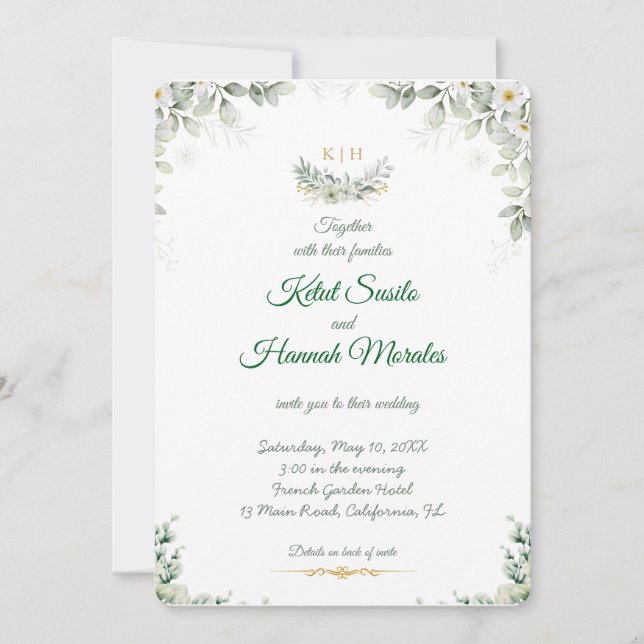 sage green and navy blue wedding invitations (Devant)