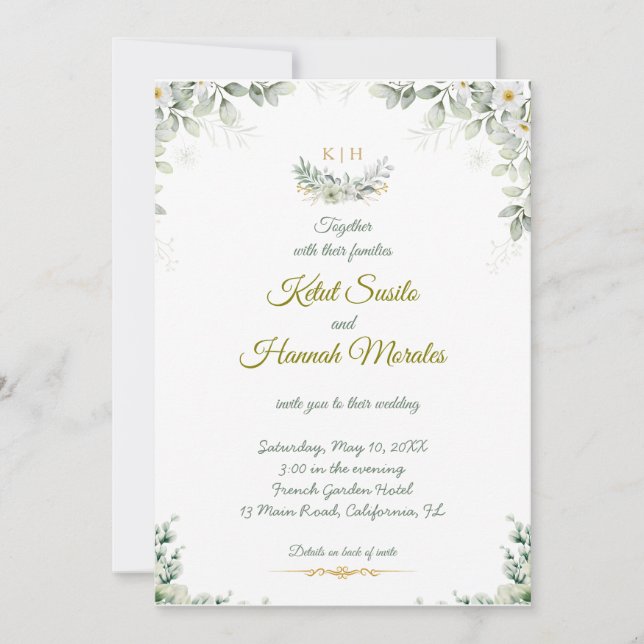 sage green and navy blue wedding invitations dankeskarte (Vorderseite)