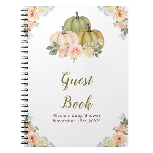 Sage Green and Peach Floral Pumpkins Baby Shower Notizblock (Vorderseite)