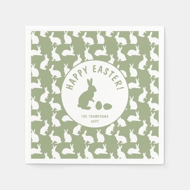 Sage Green And White Bunnies Happy Easter Serviette (Vorderseite)