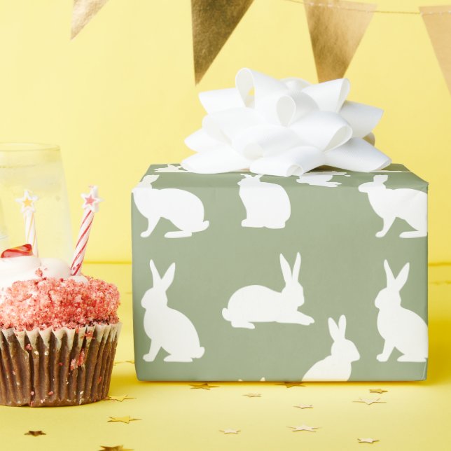 Sage Green And White Bunny Pattern Cute Easter Geschenkpapier (Geburtstagsparty)